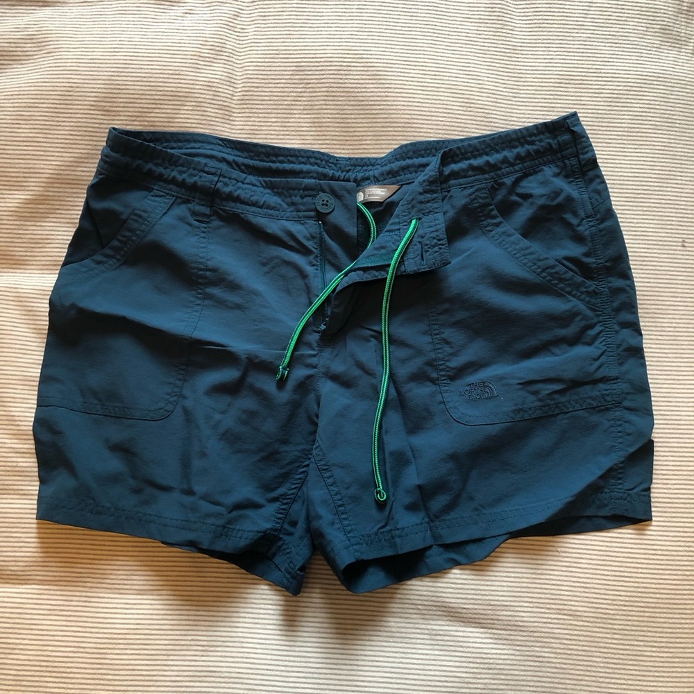 The North Face Women's Navy Shorts with Green Drawstring